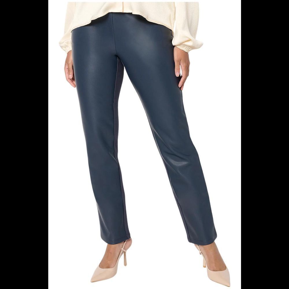 Belle by Kim Gravel Women's Faux Leather Front Ponte Back Pant Night - Petite